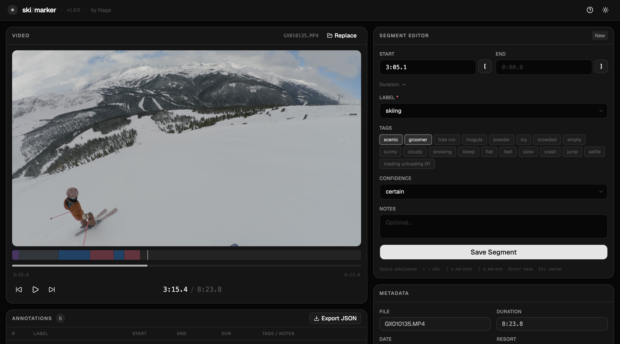 Ski Video Segment Annotator